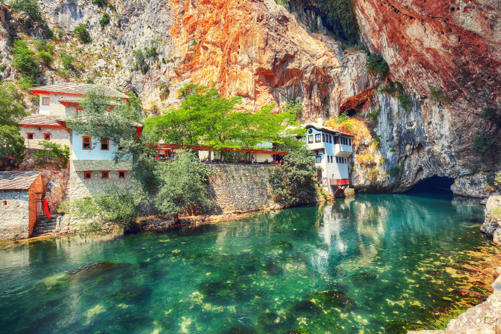 Dervish monastery or tekke at the Buna River spring in the town of Blagaj. Location: Blagaj, Mostar basin, Herzegovina-Neretva Canton, Bosnia and Herzegovina, Europe
